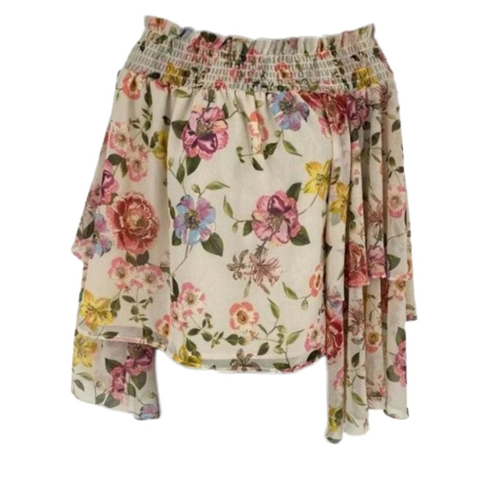 Yumi Kim Off Shoulder Floral Smocked Tiered Sleeve Blouse